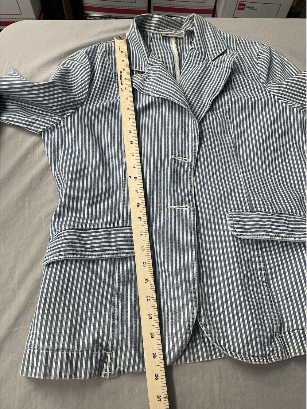 Vintage Faded Glory Denim Stripe Jacket Size Large - Picture 8 of 11